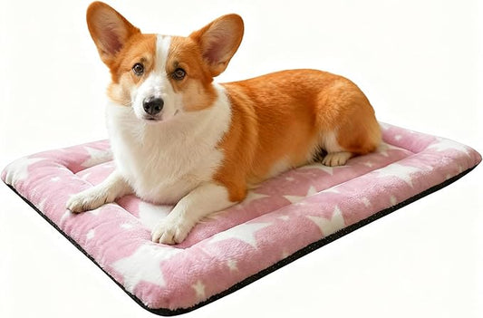 Washable Dog Bed Mat With Anti-Slip Bottom, Deluxe Plush Memory Foam Crate Pad & Waterproof Outdoor Kennel Mat For Dogs & Cats-Durable Crates Beds, Large Medium Small Puppy Size 24" x 18",pink