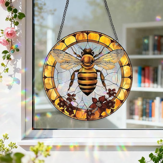 8 Inch Sun Catchers Indoor Window, Acrylic Rainbow Suncatcher Window Hanging Decoration for Living Room Bedroom Summer Home Balcony Ornaments Decoration (94 Bee)