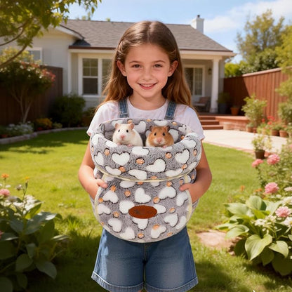 YUEPET Guinea Pig Bed Cuddle Cave Warm Fleece Cozy House Bedding Sleeping Cushion Cage Nest for Small Animal Squirrel Chinchilla Hedgehog Cage Accessories(White Heart