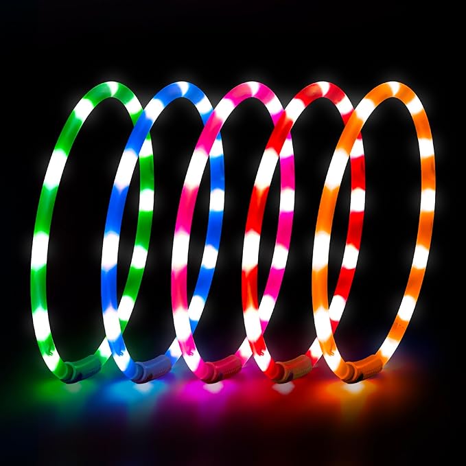 HIGO Light Up Dog Collar, Lightweight Silicone LED Dog Collar, USB Rechargeable Dog Collar Light for Dogs Cats Walking at Night (Red-Silicone)