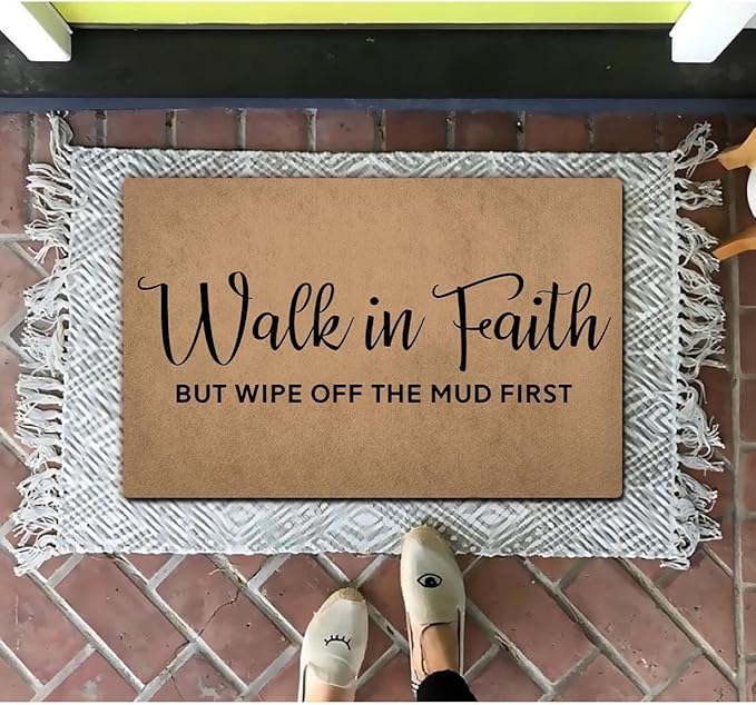 Funny Welcome Doormat (23.7 in X 15.6 in) Anti-Slip Rubber Back Entrance Way Indoor Front Porch Decor Rugs House Warming Gift (Walk in Faith Christian Welcome Mat Wipe Off Mud First)