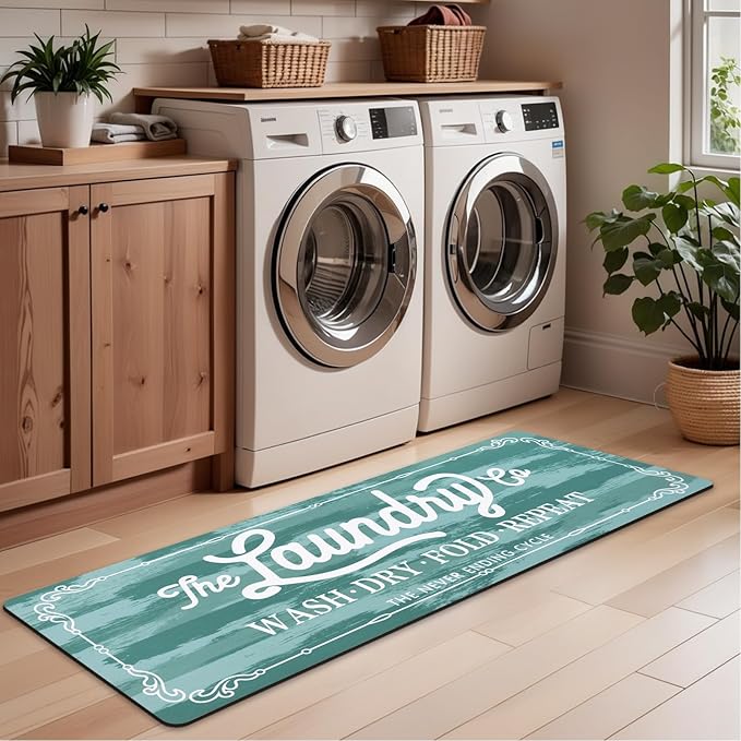 Pauwer Laundry Room Rug Runner 20"x60" Waterproof Rubber Laundry Mat Non Slip Kitchen Mats for Floor Washable Floor Mat Runner Rug for Farmhouse Mudroom Washroom Bathroom Decor