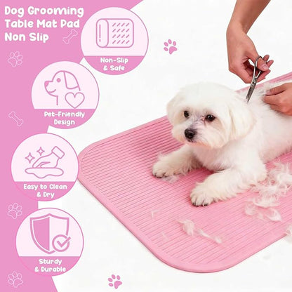Dog Grooming Table Mat Pad Non Slip，Silicone Durable Premium Non-Slip Dog Bath Mat，Slip Mat - Bathing Mat for Pets，22.45inchX15.75inch (Pink)