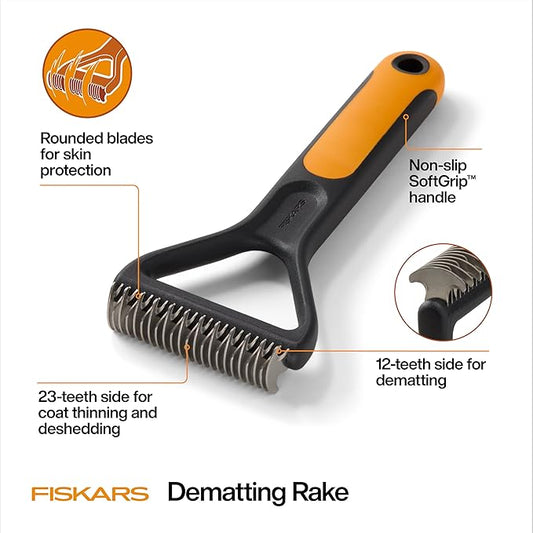 Fiskars Pet, Cat and Dog Brush, Fine Bristles & SoftGrip Handle for Gentle Grooming and Deshedding, Cat and Dog Supplies, Orange/Black