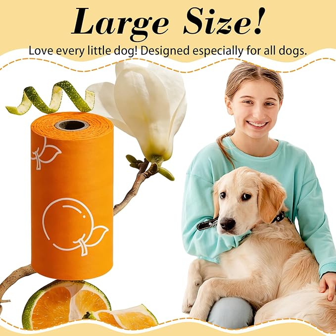 Citrus Scented Dog Poop Bags - 360 counts Orange Pet Waste Bags with Dispensers, Extra Large 13x9 Inch Leak-Proof Fragrance Bags for Dogs Walking and Cat Litter