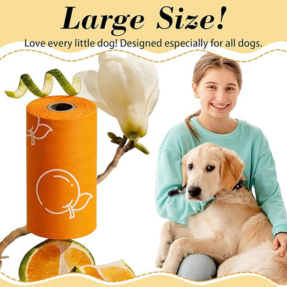 Citrus Scented Dog Poop Bags - 360 counts Orange Pet Waste Bags with Dispensers, Extra Large 13x9 Inch Leak-Proof Fragrance Bags for Dogs Walking and Cat Litter