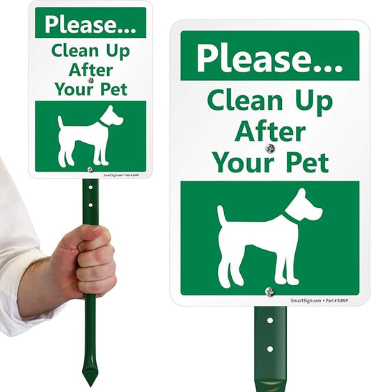 SmartSign10 x 7 inch Please Clean Up After Your Pet Yard Sign with DOG Graphic, 40 mil Laminated Rustproof Aluminum, 21.5 inch tall Sign and Stake Kit by SmartSign, 100+ Years of Sign Expertise