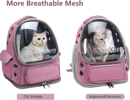 Cat Backpack Carrier, Breathable Cat Carrier Large Space Bubble Pet Backpack for Kitty Small Dog up to 12lbs, Transparent & Foldable Pet Carrier for Travel Hiking（Pink）