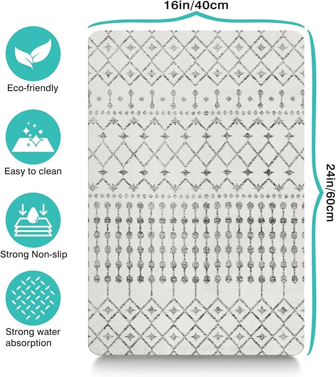 Dog Food Mats for Floors Absorbent, Cat Food Mat - Pet Cat Feeding Mat Quick Dry, Dog Bowl Mats for Water, Pet Supplies Feeding Placemat 16" x 24" White Boho