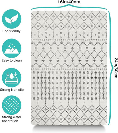 Dog Food Mats for Floors Absorbent, Cat Food Mat - Pet Cat Feeding Mat Quick Dry, Dog Bowl Mats for Water, Pet Supplies Feeding Placemat 16" x 24" White Boho