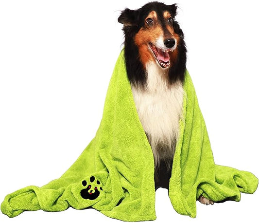 Extra Large Dog Towel Super Absorbent Soft Microfiber Pet Bath Grooming Towels for Drying Dogs and Other Pets (XL-55" * 36", Green)