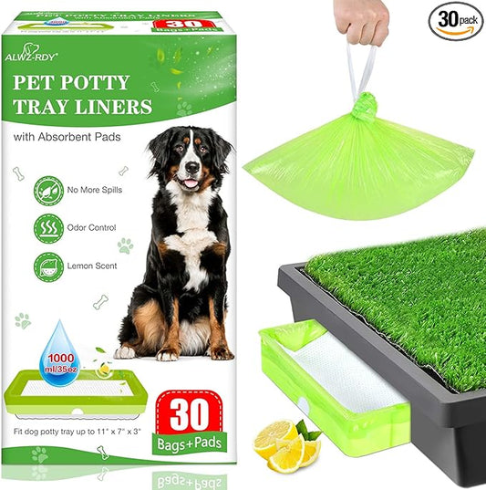 30 Pack Pet Loo Liners with Super Absorbent Pads for Petsafe Dog Potty Disposable Drawstring Pet Pee Pod Tray Bags Urine Disposal Kit Lemon Scent