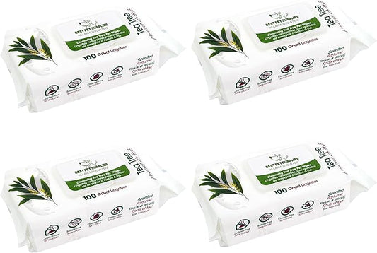 Best Pet Supplies 8" x 9" Large Dog Wipes - Cleaning and Deodorizing for Paws and Coat - Gentle Formula with Tea Tree Vitamin E for Puppies and Cats - 400 Count