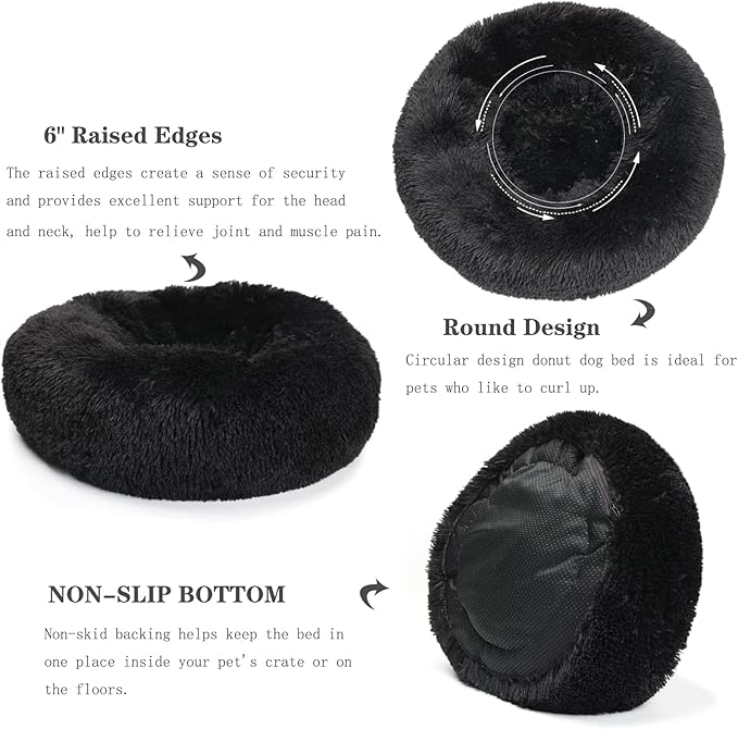 nononfish Puppy Beds for Small Dogs Washable 19" Black Calming and Anxiety Pet Beds Fluffy and Plush Durable Small Dog Bed