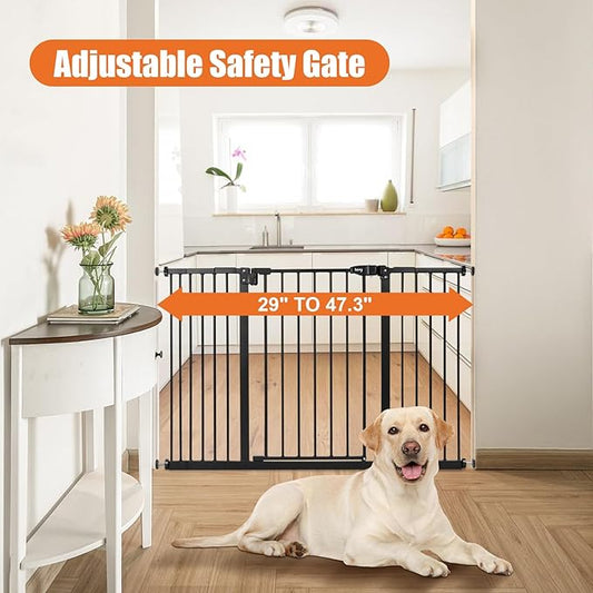 keny Extra Wide Baby Gate - Auto Close Safety Gate, Pressure Mounted, 29"-47.3", 30" Tall, Black