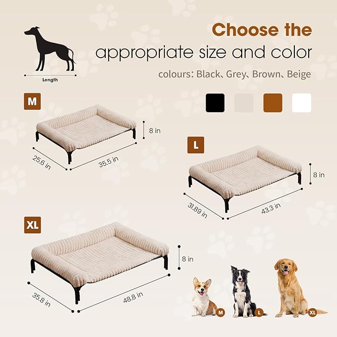 Elevated Dog Bed with Removable Bolster Cushion Mat, Raised Pet Cot for Medium Sized Dog with Breathable & Washable Mesh, Indoor & Outdoor Pet Hammock with Skid-Resistant Feet.