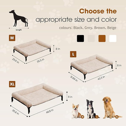 Elevated Dog Bed with Removable Bolster Cushion Mat, Raised Pet Cot for Medium Sized Dog with Breathable & Washable Mesh, Indoor & Outdoor Pet Hammock with Skid-Resistant Feet.