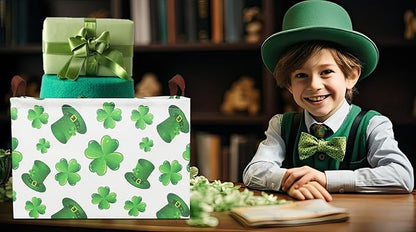 Rectangular Four Leaf Clover Lucky Gift Basket,St. Patrick's Day Toys Storage Bin for Kids,Baby Room Decor(Clover)