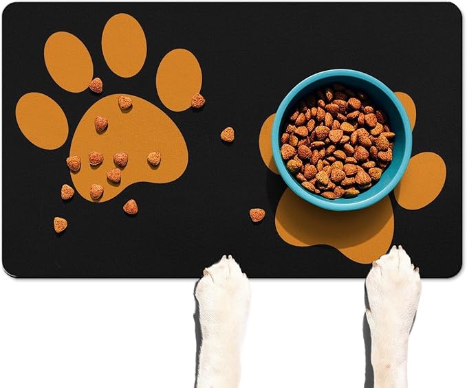 Dog Food Mats for Floors Absorbent, Cat Food Mat - Pet Cat Feeding Mat Quick Dry, Dog Bowl Mats for Water, Pet Supplies Feeding Placemat 16" x 24" Footprints Orange
