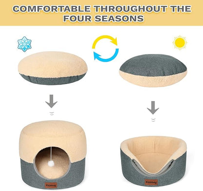 2 Pack Cat Bed for Indoor Cats - Foldable Cat House & Lounge for Kittens and Small Pets with Reversible Cushioned Pillow, Calming Anti-Anxiety Pet House, Soft Plush & Anti-Slip, Set of 2* 15.7 Inch