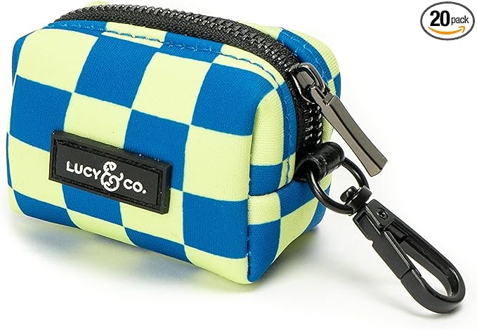 Lucy & Co. Have a Nice Day Everyday Dog Poop Bag Holder - Leak Proof Dispenser - Hygienic Pet Poop Pickup - Purple Checker