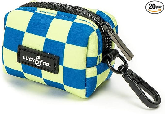 Lucy & Co. Have a Nice Day Everyday Dog Poop Bag Holder - Leak Proof Dispenser - Hygienic Pet Poop Pickup - Purple Checker