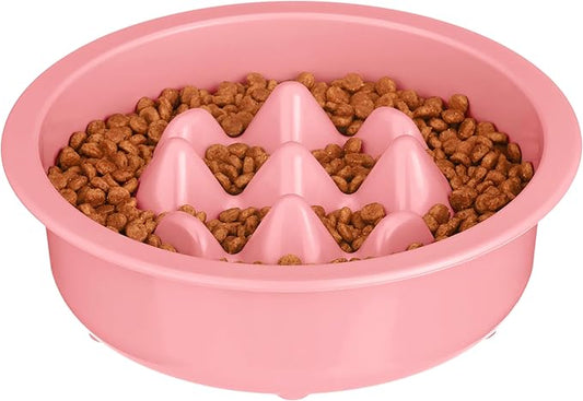 The Niner Slow Feed Bowl - Raised Peaks Slow Down Pets Eating - Fits Elevated Feeders Including Neater Feeder Large Sizes - Gentle on Teeth and Gums - Holds up to 2 Cups (Pink)