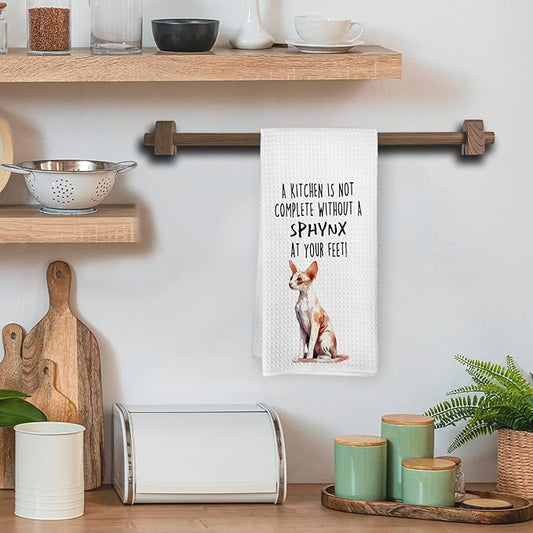 Funny Sphynx Cat Gifts Kitchen Towels, Cat Lover Gifts for Women, Funny Hand Towels for Bathroom Decor, A Kitchen is Not Complete Without A Sphynx Dishcloths Dish Towel forKitchen 16x24 Inches