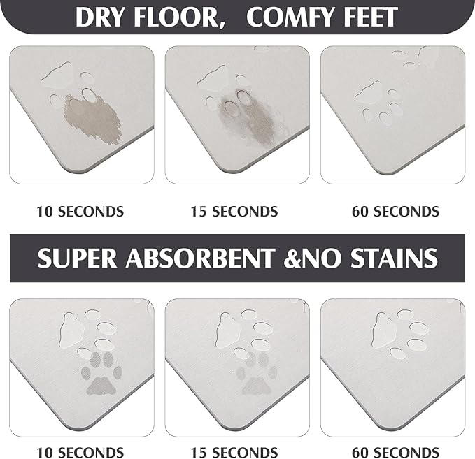 Valentine Dog Gift Stone Mat for Dog Bowl Diatomaceous Earth Absorbent Non Slip Cat Puppy Mat for Food and Water Quick Drying Easy to Clean Placemat for Bowl Dish(Light Gray,16 x 12 Inch)