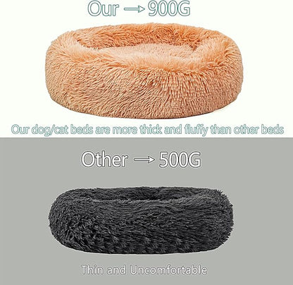 Calming Dog Bed for Small Dogs Cats, Kitty Puppy 23'' Round Anti-Anxiety Warm Fluffy Plush Faux Fur Bed, Soft Anti-Slip Donut Washable Small Pet Bed, Cozy Cat Puppy Bed, Fits up to 30 lbs Pets