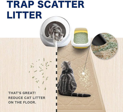 WePet Cat Litter Box Mat, Kitty Premium PVC Pad, Durable Trapping Rug, Phthalate Free, Urine-Resistant, Scatter Control, L 35 x 23 Inch, Beige