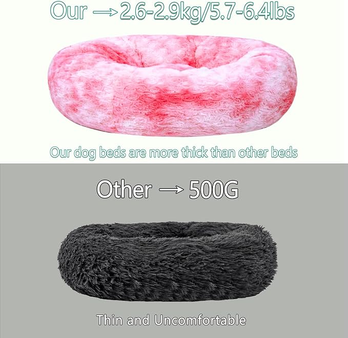 Calming Dog Bed for Big Dogs, 39'' Round Anti-Anxiety Warm Fluffy Plush Faux Fur Bed, Soft Anti-Slip Donut Washable Big Pet Bed, Cozy Big Dogs Bed, Fits up to 100 lbs Pets