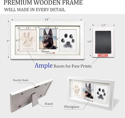 MYPAWLETS Paw Print Frame Kit,Dog/Cat Paw Print Kit,Soft Pawprint Clay&Clean Touch Ink Pad,Pet Paw Print Impression Kit with Customization Tool,Wooden Pet Memorial Frame,DIY Dog Lover Gifts-White