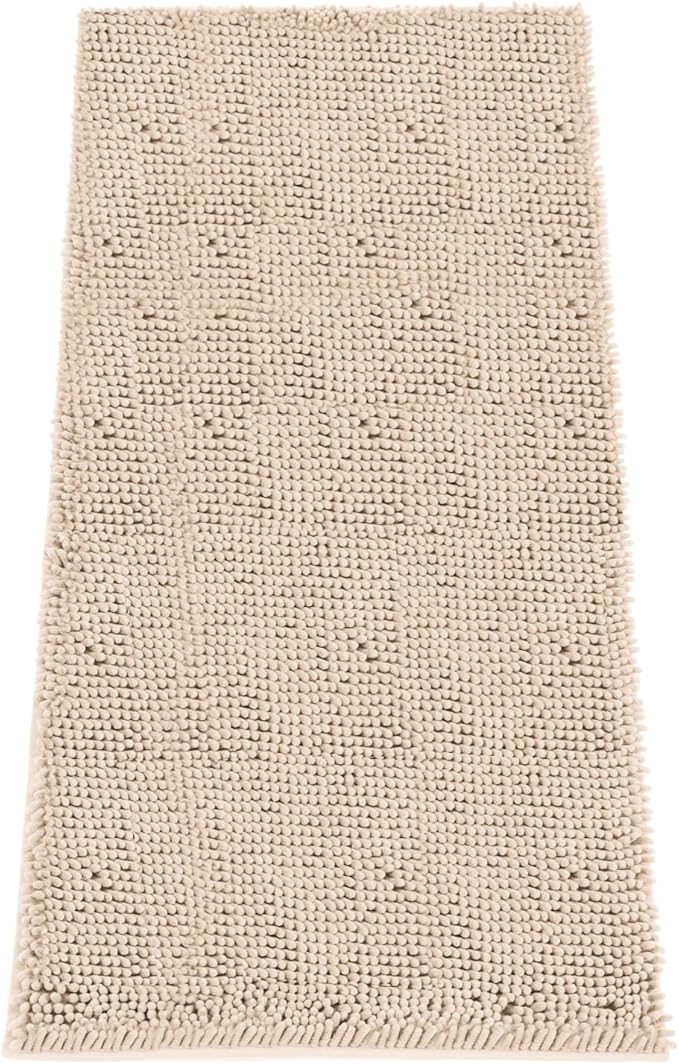 Absorbent Dog Door Mat for Muddy Paws, 60" x 24" Chenille Indoor Mats for Entryway, Trap Dirt Front Door Mat Indoor Entrance Washable Non Slip Soft Beige