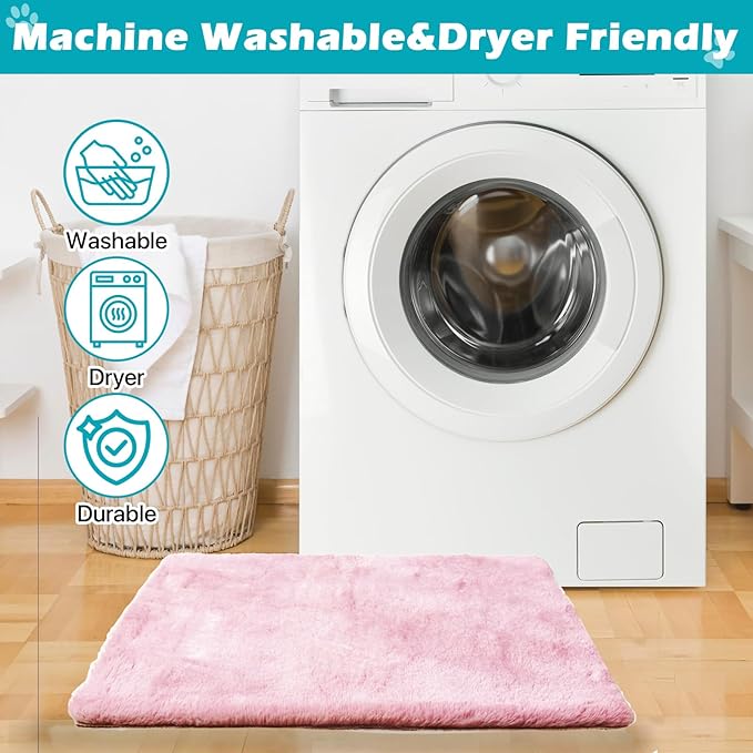 Dog Bed Mat Crate Pads for Dog Cages 24x17.7 Inch Washable Anti-Slip Dog Kennel Pad Soft Small Puppy Cage Cushion Liner, Pink