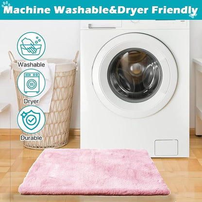 Dog Bed Mat Crate Pads for Dog Cages 24x17.7 Inch Washable Anti-Slip Dog Kennel Pad Soft Small Puppy Cage Cushion Liner, Pink