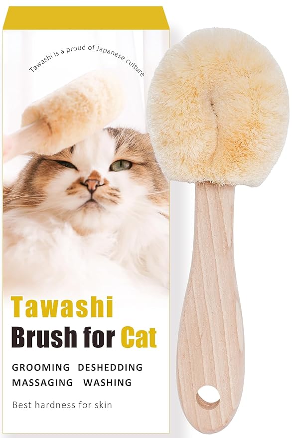 Cat Brush for Indoor Cats – Soft Gentle Natural Sisal Cat Grooming Brush & Cat Massage Brush, Collects Loose Surface Fur (Not a Heavy Deshedding Tool), Handmade in Japan (Type-B)