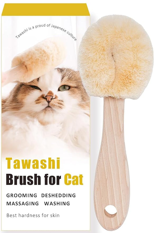 Cat Brush for Indoor Cats – Soft Gentle Natural Sisal Cat Grooming Brush & Cat Massage Brush, Collects Loose Surface Fur (Not a Heavy Deshedding Tool), Handmade in Japan (Type-B)
