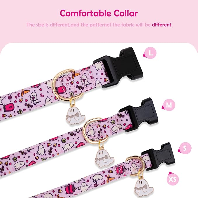 Faygarsle Fall Dog Collar - Adorable Ghost Pattern Halloween Neckwear for Small Medium Large Dogs - Purple Autumn Collar for Boy Girl Pets - Size S