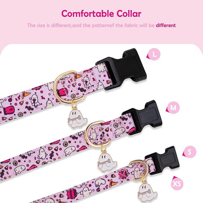 Faygarsle Fall Dog Collar - Adorable Ghost Pattern Halloween Neckwear for Small Medium Large Dogs - Purple Autumn Collar for Boy Girl Pets - Size S