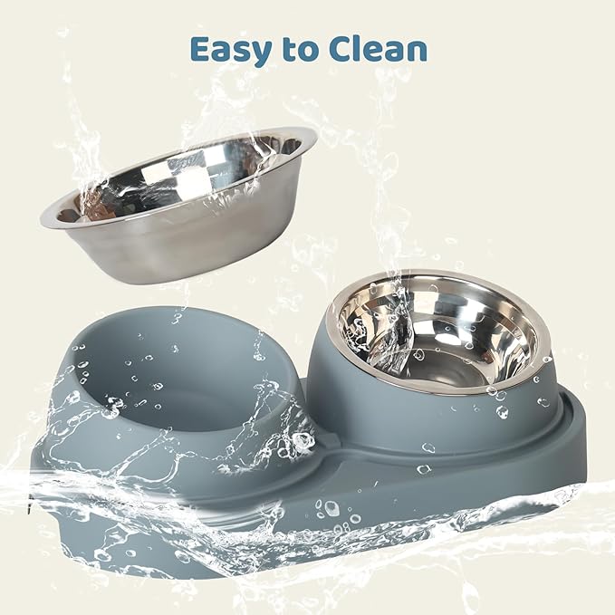 UBPET Cat Feeder and Water Dispenser, 2025 Upgraded Cat Feeder with Stainless Steel Bowls, Pet Food Dispenser for Cats and Small Dogs, Easy to Clean(White and Gray)