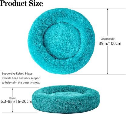 Calming Dog Bed for Big Dogs, 39'' Round Anti-Anxiety Warm Fluffy Plush Faux Fur Bed, Soft Anti-Slip Donut Washable Big Pet Bed, Cozy Big Dogs Bed, Fits up to 100 lbs Pets