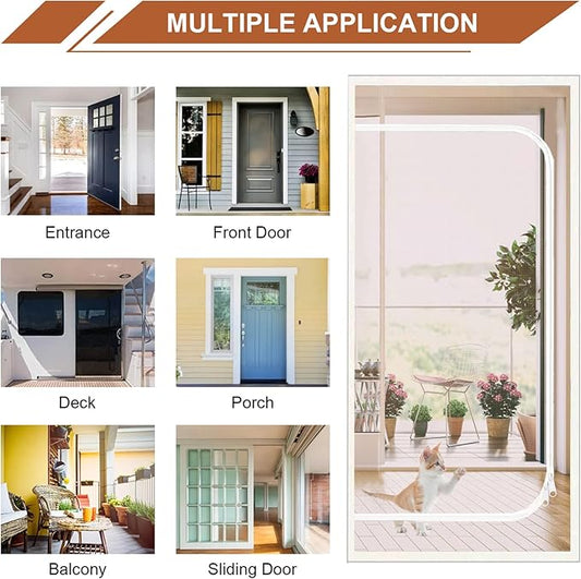 Upgraded Reinforced Pet Screen Door Thickened Cat Resistant Mesh Screen Door for Living Room, Bedroom, Patio, Dog Cat Scratch Proof Screen with Zipper Closure (Fits Door Size up to 36''x 82'', White)