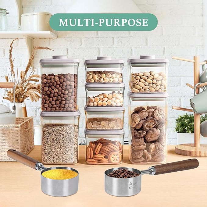Food Scoop Measuring Cup - 1/4 Cup (4 Tablespoon | 2 Oz. | 60 mL),304 stainless steels,Black walnut long handle