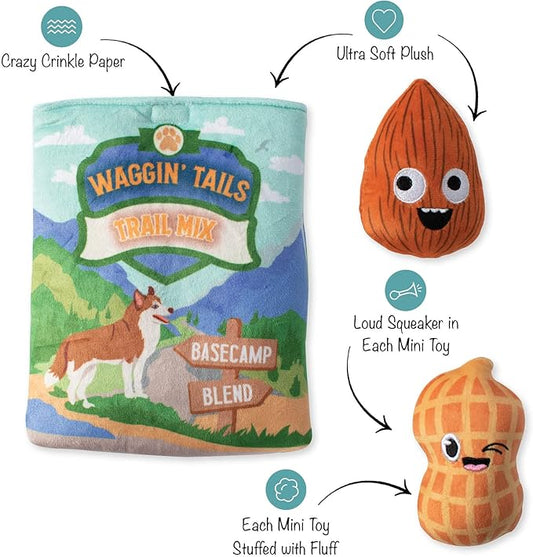 Fringe Studio Hide & Seek Plush Burrow Dog Toy Set, WAGGIN Tail Trail Mix(289212), Multicolored