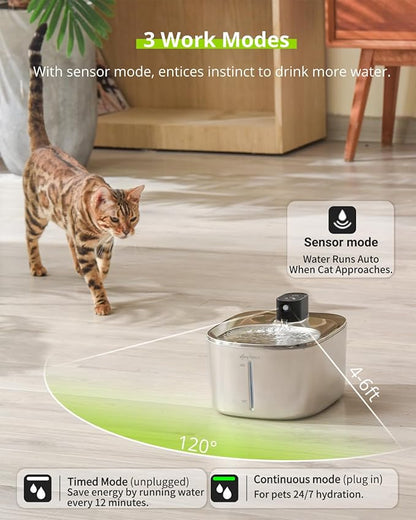 Wireless Cat Water Fountain Stainless Steel,135floz/4L Battery Operated Automatic Pet Fountain,Cordless Cat Water Dispenser Pet Water Fountain for Cats Dogs Pets Outdoor