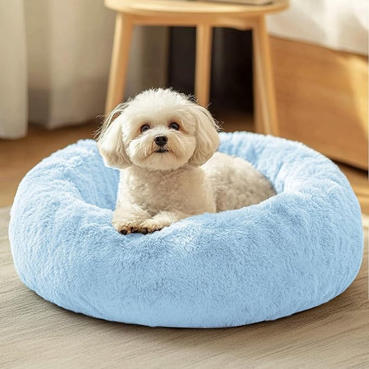 JOLLYVOGUE Dog & Cat Bed, Calming Anti-Anxiety Pet Bed for Small Dogs, Fluffy Donut Cushion for Small and Medium Pets (23")