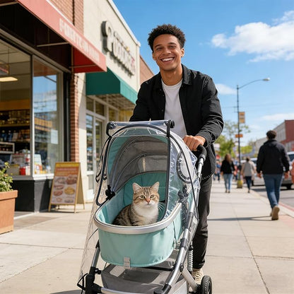 Unisize Pet Stroller Rain Cover - Foldable Clear Protection for Snow, Wind & Rain, Suitable for Most Models