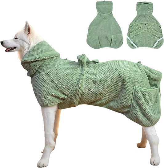 Super Absorbent Dog Bathrobe Pineapple Soft Fast Drying Dogs Towel Robe Adjustable Drying Coat for After Bath with Hood (Pineapple Green, XX-Large)