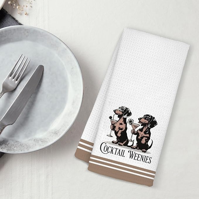 Funny Dachshund Cocktail Bar Kitchen Bathroom Towels, Dachshund Gifts for Women Men, Cocktail Gifts for Women Dish Tea Towels, Weiner Dog Gift Decorative Hand Towels for Kitchen Decor